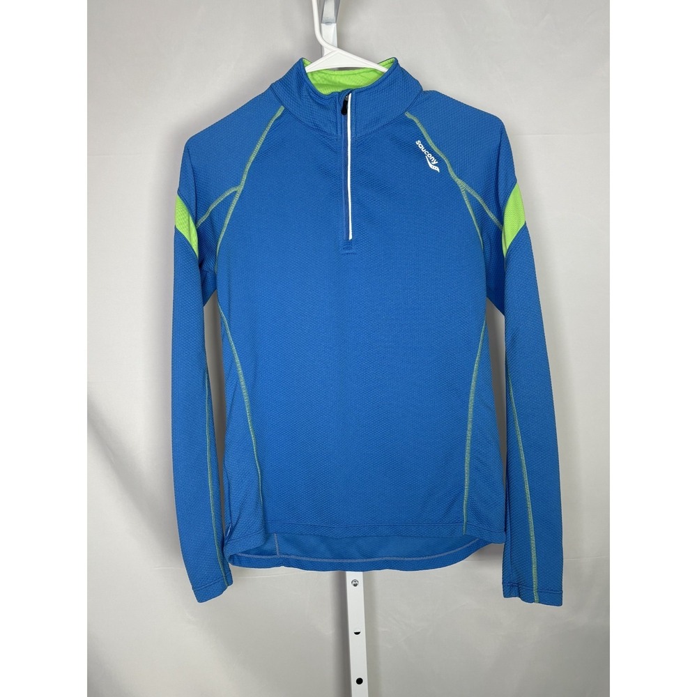 Saucony Women's S Blue & Green Waffle Weave Quarter Zip Jacket